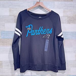 CAROLINA PANTHERS NFL Varsity Stripe Sweatshirt Black Football Womens Medium